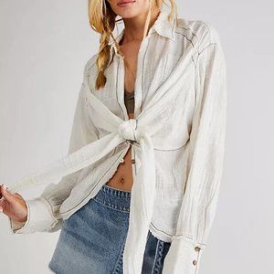 Free People Kiara Top Front Button Tie Knot Tunic Ivory L